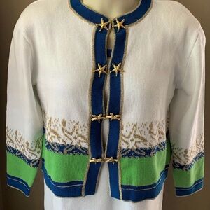 Bloomingdale’s White and gold nauticalStarfish-Button Sweater Cardigan dress set